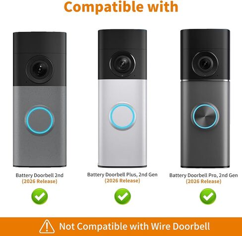 No Drill Doorbell Mount for Ring/Battery Doorbell/Plus/Pro(2026 Model) | Strong Adhesive Mounting Backplate, Sturdy ABS Plastic, Easy Install Accessories Kit, Doorbell Holder for Apartment Door in Saudi Arabia
