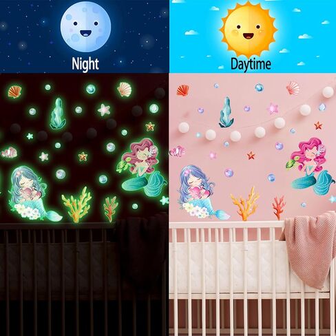 Glowing Cartoon Little Mermaid Stickers | Bedroom Wall Decoration in Kuwait