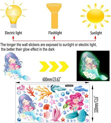Glowing Cartoon Little Mermaid Stickers | Bedroom Wall Decoration in Kuwait