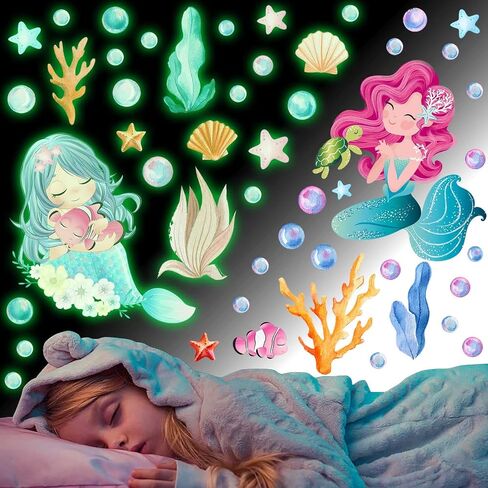 Glowing Cartoon Little Mermaid Stickers | Bedroom Wall Decoration in Kuwait