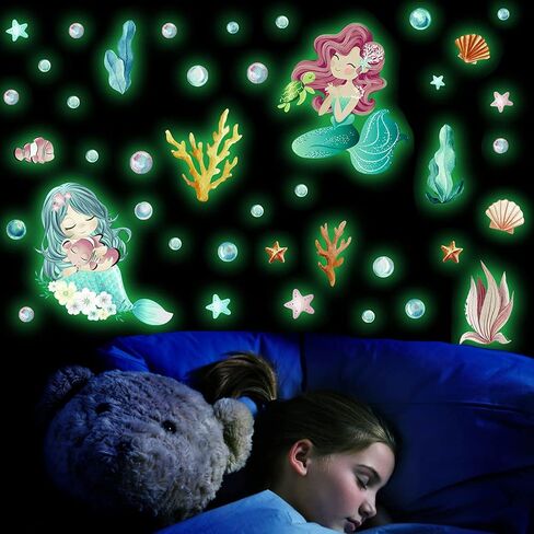 Glowing Cartoon Little Mermaid Stickers | Bedroom Wall Decoration in Kuwait