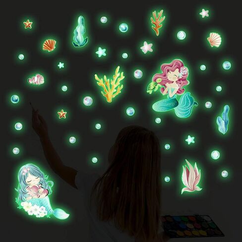 Glowing Cartoon Little Mermaid Stickers | Bedroom Wall Decoration in Kuwait