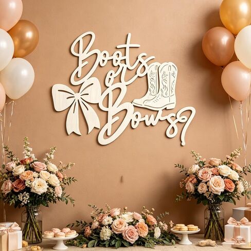Boots or Bows Gender Reveal Wooden Sign - He or She Sign,Girl or Boy Birthday Party Wall Sign for Backdrop Decor, Baby Shower Party Gender Reveal Sign for Balloon Arch Decor in Kuwait