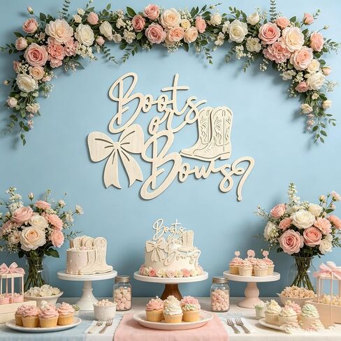 Boots or Bows Gender Reveal Wooden Sign - He or She Sign,Girl or Boy Birthday Party Wall Sign for Backdrop Decor, Baby Shower Party Gender Reveal Sign for Balloon Arch Decor in Kuwait