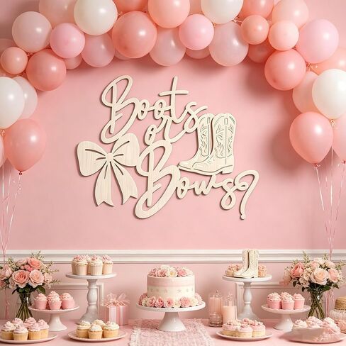 Boots or Bows Gender Reveal Wooden Sign - He or She Sign,Girl or Boy Birthday Party Wall Sign for Backdrop Decor, Baby Shower Party Gender Reveal Sign for Balloon Arch Decor in Kuwait