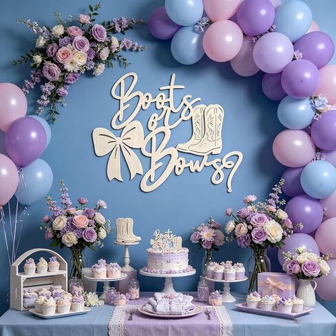 Boots or Bows Gender Reveal Wooden Sign - He or She Sign,Girl or Boy Birthday Party Wall Sign for Backdrop Decor, Baby Shower Party Gender Reveal Sign for Balloon Arch Decor in Kuwait