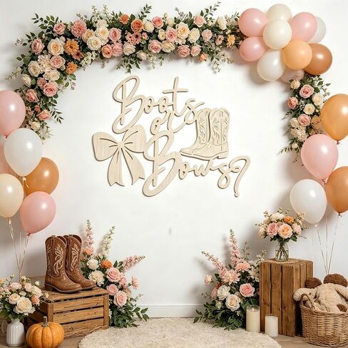 Boots or Bows Gender Reveal Wooden Sign - He or She Sign,Girl or Boy Birthday Party Wall Sign for Backdrop Decor, Baby Shower Party Gender Reveal Sign for Balloon Arch Decor in Kuwait