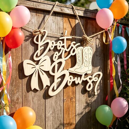 Boots or Bows Gender Reveal Wooden Sign - He or She Sign,Girl or Boy Birthday Party Wall Sign for Backdrop Decor, Baby Shower Party Gender Reveal Sign for Balloon Arch Decor in Kuwait