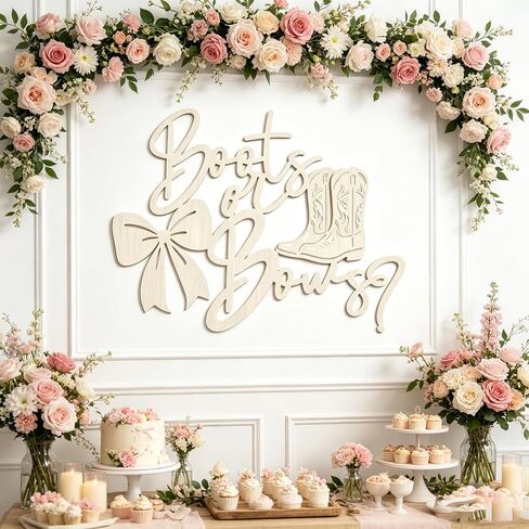 Boots or Bows Gender Reveal Wooden Sign - He or She Sign,Girl or Boy Birthday Party Wall Sign for Backdrop Decor, Baby Shower Party Gender Reveal Sign for Balloon Arch Decor in Kuwait