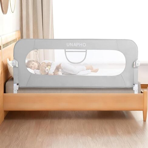 59 Inch Bed Rail for Toddlers,Swing Down Kids Bed Rails Guard for Twin,Full,Queen,Bunk Size Bed,Extra Tall Child Bed Rail Guard with Reinforced Anchor Safety System,59" L x 31" H,Grey in Kuwait