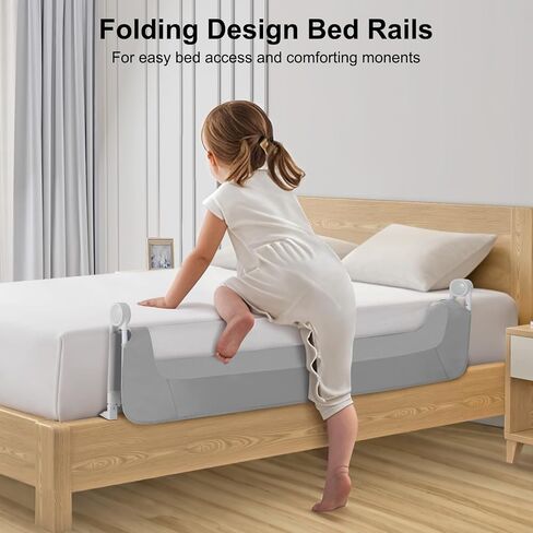 59 Inch Bed Rail for Toddlers,Swing Down Kids Bed Rails Guard for Twin,Full,Queen,Bunk Size Bed,Extra Tall Child Bed Rail Guard with Reinforced Anchor Safety System,59" L x 31" H,Grey in Kuwait