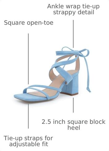 Women's Strappy Lace Up Heels Square Toe Block Sandals, Light Blue, 11 | Tie Up Ankle Wrap Design Dress Shoes for Wedding Guest, Graduation and Homecoming in Kuwait