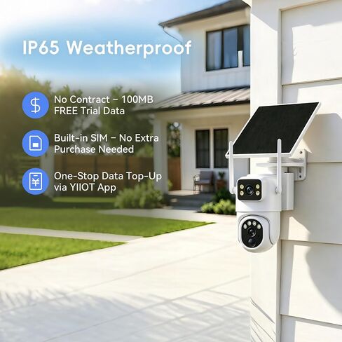 Outdoor 4G LTE Solar Security Camera, Dual Lens, 2304×1296,Full-Color | 7500mAh Battery+Solar Panel, 360° PTZ,Motion Alert,IP65, SIM Included,YIIOT App Data Plan Required in Kuwait
