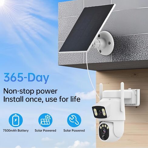 Outdoor 4G LTE Solar Security Camera, Dual Lens, 2304×1296,Full-Color | 7500mAh Battery+Solar Panel, 360° PTZ,Motion Alert,IP65, SIM Included,YIIOT App Data Plan Required in Kuwait