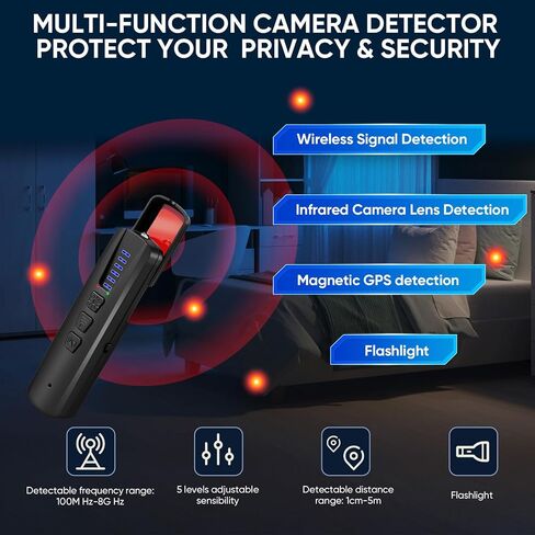 AI Hidden Camera Detector, Anti-Spy Camera Finder RF Signal & WiFi Scanner Hidden Devices Detector for GPS Trackers, 4 Modes for Hotel, Bathroom, Office, Car Travel Security in Saudi Arabia