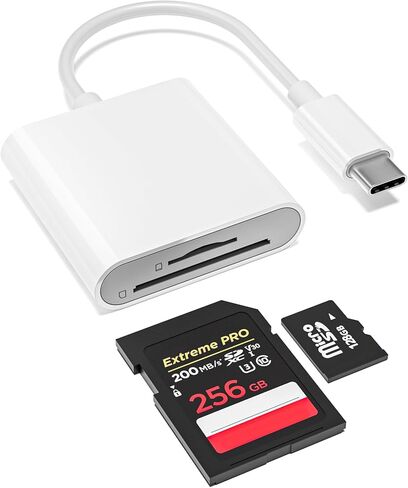 قارئ بطاقة SD USB-C، محول SD/MicroSD ثنائي الفتحة لهاتف iPhone 17/16/15 | متوافق مع iPad/الكمبيوتر المحمول • عارض كاميرا Trail • لا يوجد تطبيق مطلوب • التوصيل والتشغيل • نقل الصور والفيديو in Kuwait