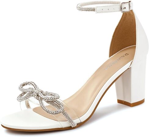 Reimferce Womens Block Heels for Wedding: 3-Inch Stable Heel & Rhinestone Bow for Confidence Walking - Comfortable Insole & Adjustable Ankle Strap for Bride & Bridesmaids in Saudi Arabia
