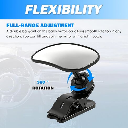 Dual-Purpose Baby Car Mirror with Clip-On & Adhesive Installation | Anti-Glare Car Seat Mirror for Baby Rear Facing,Unobstruct View,360° Adjustable,Universal Fit Sun Visors & Rearview Mirrors in Kuwait