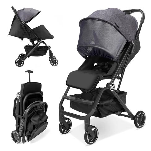 Rollingsurfer Lightweight Baby Stroller for Airplane, Compact Travel Pushchair with Retractable Foot Cover & Reclining Backrest, One Hand Fold Stroller for Toddlers 0-36 Months in Kuwait