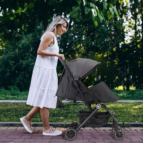 Rollingsurfer Lightweight Baby Stroller for Airplane, Compact Travel Pushchair with Retractable Foot Cover & Reclining Backrest, One Hand Fold Stroller for Toddlers 0-36 Months in Kuwait