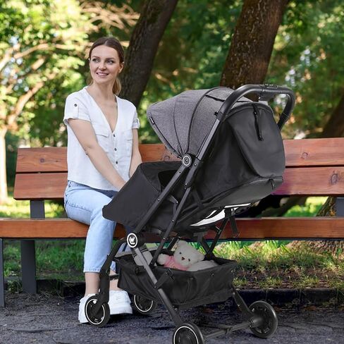 Rollingsurfer Lightweight Baby Stroller for Airplane, Compact Travel Pushchair with Retractable Foot Cover & Reclining Backrest, One Hand Fold Stroller for Toddlers 0-36 Months in Kuwait