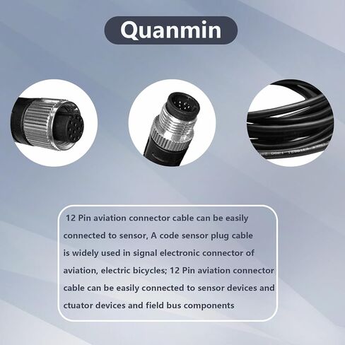 M12 12 Pin Connector Cable Male to Female A-Code IP67 Waterproof Industrial Extension Wire 30V 1.5A for Sensors Actuators Cameras Barcode Reader Industrial Ethernet Fieldbus in Saudi Arabia