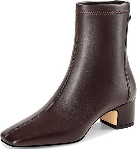 Ankle Boots for Women Low Heel Square Toe Booties with Back Zip Up | Stretch, Zipper, Chunky Heeled, Block Heel, Short Boots, Fall Boots, Dressy Office Daily Booties in Kuwait