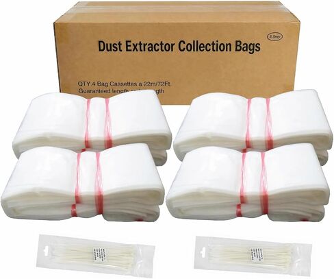 4 Pack 72Ft Heavy-Duty Industrial Vacuum Bags, 5.5mil Thickness 3-Ply PE | Continuous Dust Collector Bags for Concrete Grinding & Sawing, Fits Most Dust Extractors, Includes Zip Ties in Saudi Arabia