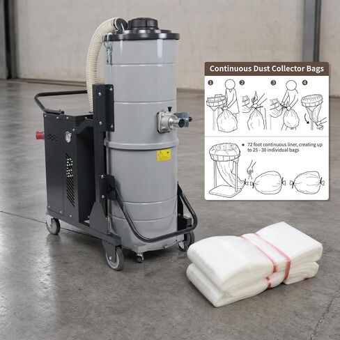 4 Pack 72Ft Heavy-Duty Industrial Vacuum Bags, 5.5mil Thickness 3-Ply PE | Continuous Dust Collector Bags for Concrete Grinding & Sawing, Fits Most Dust Extractors, Includes Zip Ties in Saudi Arabia