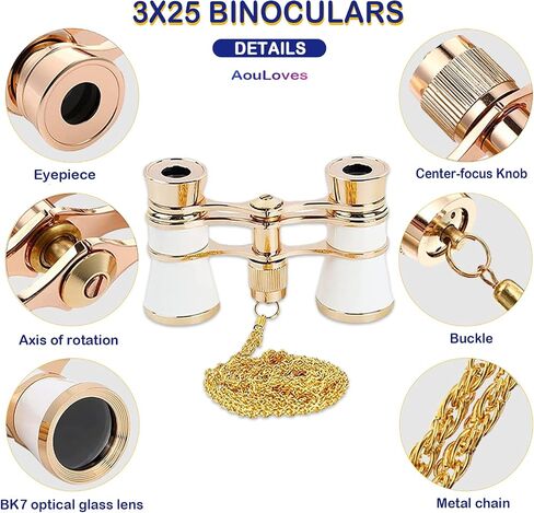 Opera Glasses Binoculars 3 X 25 Compact and Lightweight Optical BK7 Theater Glasses with Chain for Adults Kids Women in Concert Theater Opera in Saudi Arabia