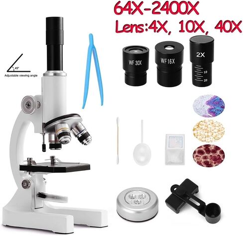 Microscope, Microscope 64X-2400X Monocular Light Elementary School Students Science Experiment Biology Education for Children Adults Beginner Learning and Experiments,for Homeschool Lab in Kuwait
