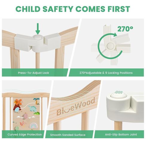 Foldable Wooden Playpen, 55 x 55 x 24 inches, Dino Land, Natural | Adjustable Wood Baby Play Yard with Child-Proof Lock, Indoor Large Safety Fence for Babies and Toddlers, Easy Assembly in Saudi Arabia