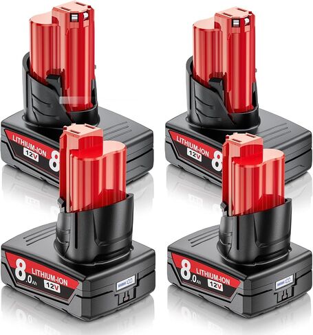 4 Pack Replacement for Milwaukee M12 Battery 12V 8000mAh, Compatible with Milwaukee 12V Battery, Fits 48-11-2420 48-11-2440 48-11-2450 LCD Power Indicator for Cordless Power Tools in Kuwait