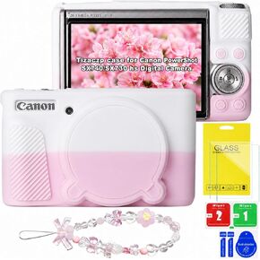 Camera Case for Canon PowerShot SX740 HS/SX730 HS,Soft Silicone Protective Cover with Removable Lens Cap,tempered glass Screen Protector&Wrist Strap,Camera Accessories (Pink) in Saudi Arabia