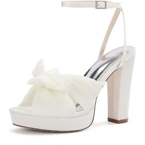 Pleated Bow Knot Platform Heels Wedding Shoes High Heel Bridal Shoes Open Toe Wedding Sandals in Saudi Arabia