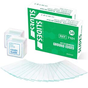 ZEEGOO Microscope Slides and Covers, 50 Slides + 100 Coverslips | Pre-Cleaned, Safe Ground Edges, 45°Corners, High Clarity, Easy to Use, Fits Most Microscopes, For Students, Beginners, Class in Saudi Arabia