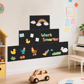 Magnetic Chalkboard Wall Decal Set of 6 Dusty Blue Magnetic Wall Decal for Kids Playroom Peel and Stick Magnet Sheets Magnetic Wall Sticker with Chalk Tangram Puzzle Accessories for Classroom in Kuwait