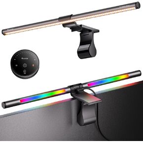 Quntis RGB Pro+ Monitor Light Bar with Remote, Flat Curved & Ultrawide Fits | 15 Modes Gaming Backlight, Ra95 Eye-Care No-Glare Front Light, 4 Colors & Brightness Dimmable, Home Office Gaming, 20" Gray in Saudi Arabia