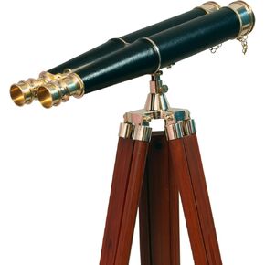62 Inches Floor Standing Admirals Solid Brass Black Leather Binocular, Fully Functional Nautical Home Decor Binoculars for Adults with Wooden Tripod Stand in Saudi Arabia