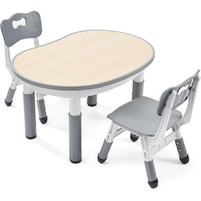 Kids Round Activity Table and Chairs Set, Height Adjustable Plastic Children Art Desk with 2 Seats, Kids Set Table Set in Kuwait