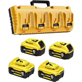4Pack 20V 10Ah Replacement for Dewalt 20V MAX Battery and Charger | Compatible with Dewalt 20 Volt Battery DCB207 DCB204 DCB200 DCB201 DCB203 Series Power Tool in Kuwait