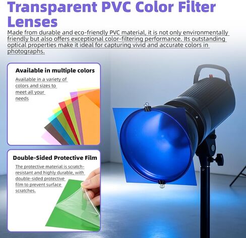 52 Pack Colored Correction Gel Filters Rectangle Round with Clips Set | 30 A4 rectangular gels & 10 round discs in 10 professional hues, multi-size fixing clips, matched storage case for photo in Saudi Arabia
