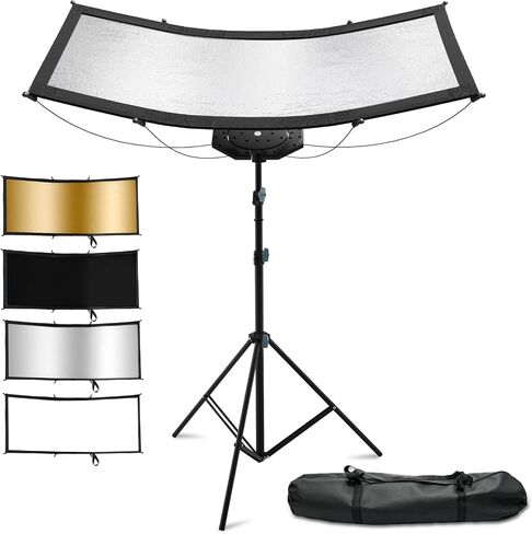 Photography Reflector Light Reflector with 2m Stand, 41"x18" U-Shaped Kit | 4-in-1 Reflective Fabric | White Silver Gold Black, Storage Bag, Quick-Open, 90°/360° Control, for Photography Studios in Saudi Arabia