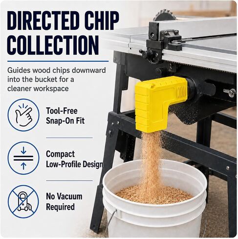 Table Saw Dust Collection Adapter,Snap On Sawdust Collector Port Connector for Compatible 2.05 in Table Saw Dust Ports,Gravity Fed Wood Chip Outlet with Built in Bucket Support Area in Saudi Arabia