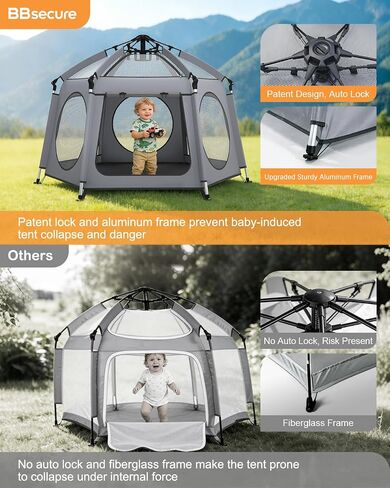 Pop Up Baby Play Pen with Auto-Lock & Aluminum Frame | Instant Setup Portable & Foldable Playpen with Carry Bag, Outdoor Baby Tent with Canopy for Beach, Backyard, Travel & Camping in Saudi Arabia