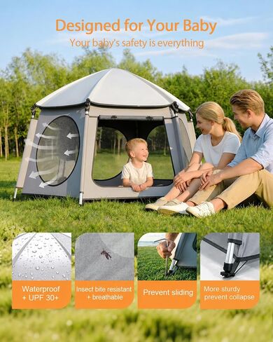 Pop Up Baby Play Pen with Auto-Lock & Aluminum Frame | Instant Setup Portable & Foldable Playpen with Carry Bag, Outdoor Baby Tent with Canopy for Beach, Backyard, Travel & Camping in Saudi Arabia