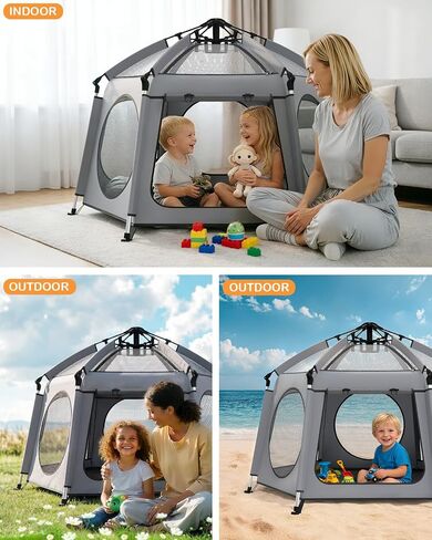 Pop Up Baby Play Pen with Auto-Lock & Aluminum Frame | Instant Setup Portable & Foldable Playpen with Carry Bag, Outdoor Baby Tent with Canopy for Beach, Backyard, Travel & Camping in Saudi Arabia
