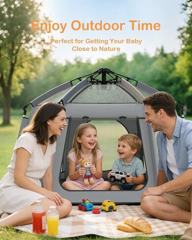 Pop Up Baby Play Pen with Auto-Lock & Aluminum Frame | Instant Setup Portable & Foldable Playpen with Carry Bag, Outdoor Baby Tent with Canopy for Beach, Backyard, Travel & Camping in Saudi Arabia