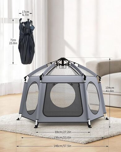 Pop Up Baby Play Pen with Auto-Lock & Aluminum Frame | Instant Setup Portable & Foldable Playpen with Carry Bag, Outdoor Baby Tent with Canopy for Beach, Backyard, Travel & Camping in Saudi Arabia
