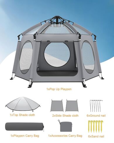 Pop Up Baby Play Pen with Auto-Lock & Aluminum Frame | Instant Setup Portable & Foldable Playpen with Carry Bag, Outdoor Baby Tent with Canopy for Beach, Backyard, Travel & Camping in Saudi Arabia
